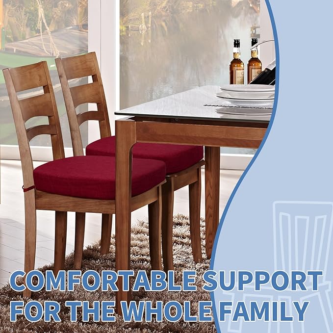 BUYUE Thickened 2.5" Dining Chair Cushions Set of 4, U-Shape High Density Foam Comfortable Chair Pads for Kitchen, Slip Resistant Indoor Seat Cushions (4 PCS, Red)