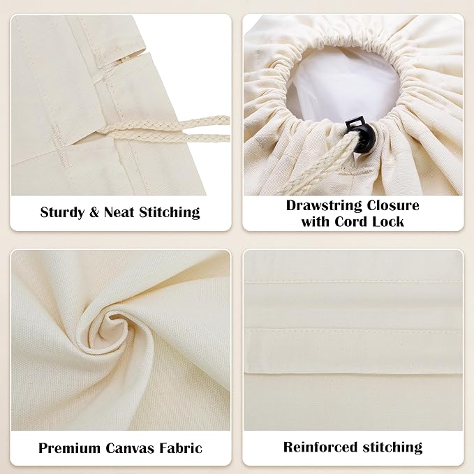 Canvas Laundry Bag with shoulder Strap 24"W x 29"H, Large Drawstring Dirty Clothes Bag Washable Laundry Sack for College Dorm, Travel, Home, Camp (Beige)