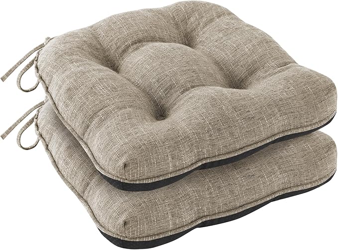 Chair Cushions for Dining Chairs Set of 2, Kitchen Chair Cushions, Chair Pads with Ties and Non Slip Backing, Tufted Memory Foam Seat Cushion 2 Pack, 15.5" x 15.5" x 4", Khaki