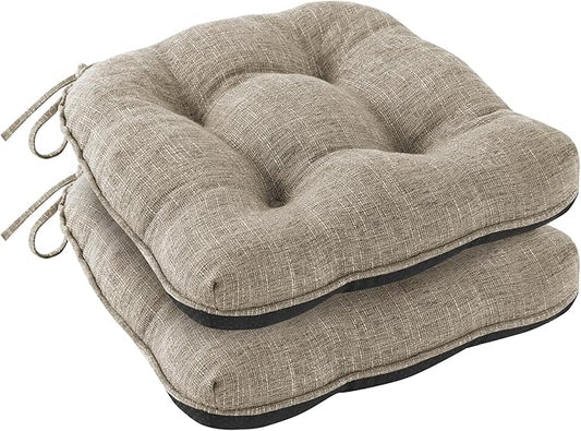 Chair Cushions for Dining Chairs Set of 2, Kitchen Chair Cushions, Chair Pads with Ties and Non Slip Backing, Tufted Memory Foam Seat Cushion 2 Pack, 15.5" x 15.5" x 4", Khaki