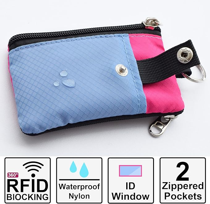 CHENSPRX Minimalist RFID Blocking Small Wallet with ID Window,WaterResistant Zip Id Case Wallet with Lanyard Keychain for Cards,Cash,Travel,Women,Men