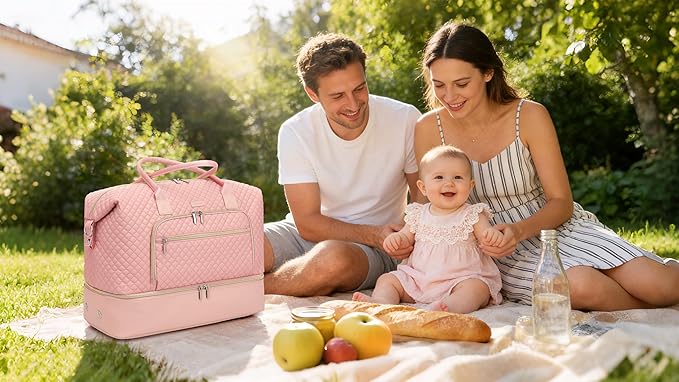 Duffle Bag for Women Travel, Weekender Bag Overnight Bag with Shoe Compartment, Carry on Bag with Crossbody Purse for Over Night, Weekend, Yoga, Gym, Business Trips, Hospital, Pink