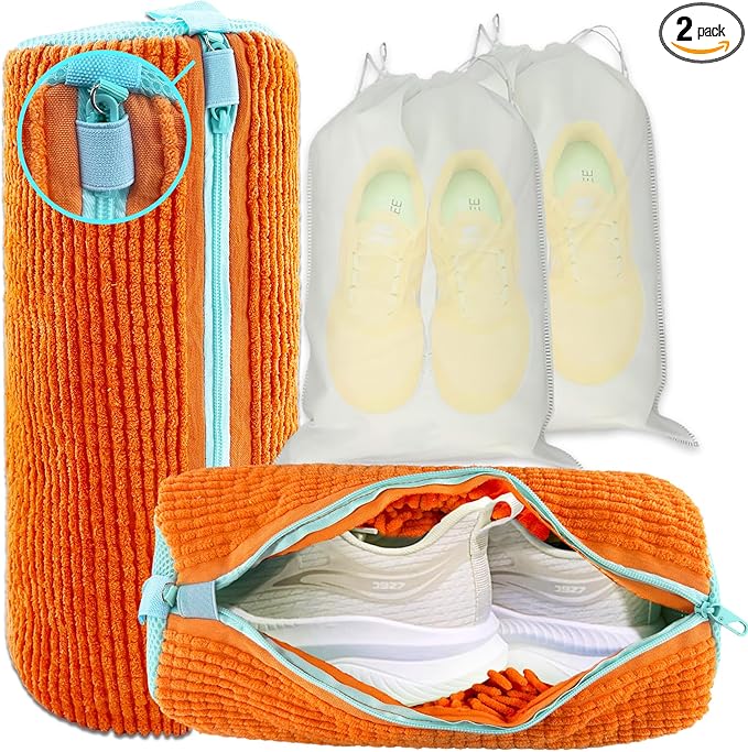 Shoe Washing Machine Bag, 2 Pack – Reusable, Fits All Shoe Types, 360° Deep Cleaning with Self-Locking Zipper, Wash Two Pairs at Once, Protects Shoes and Washing Machines(Orange)