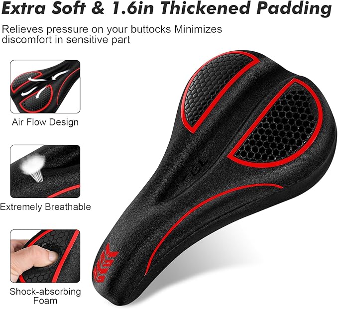 Bike Seat Cushion Gel Padded Bike Seat Cover Extra Soft Comfy for Men Women Comfort,with Peloton Stationary, Exercise, Mountain Bikes, Road & Electric