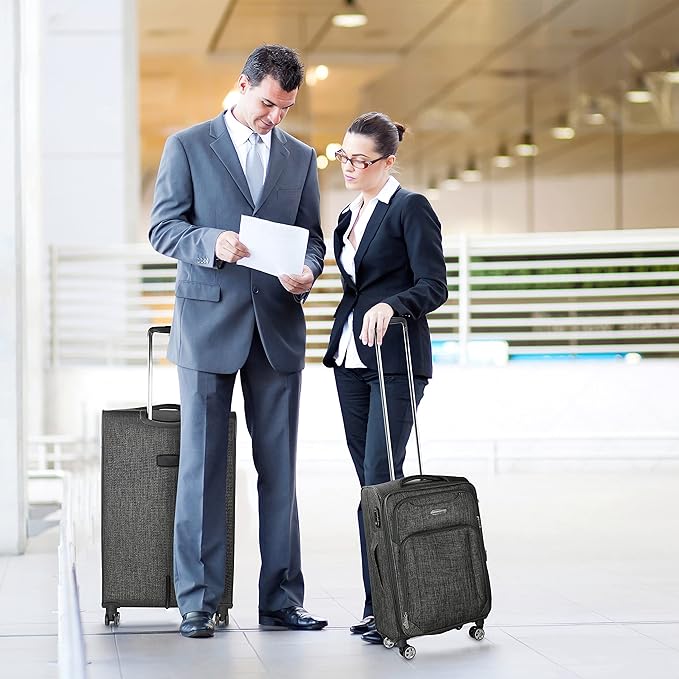 Cantor Ultra Lightweight Softside Luggage with Spinner Wheels, Set of 3, Expandable Suitcase with Retractable Handle and ID Tag, and Interlocking Zippers with TSA Lock