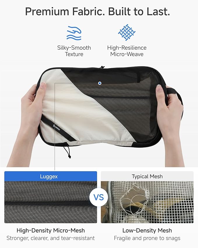 LUGGEX Packing Cubes for Travel, POX01 Luggage Organizers Bags, Suitcase Organizer with Shoe Bag, 4 Set Travel Cubes for Packing (POX-Core, Beige)