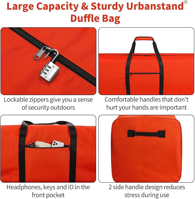 Urbanstand 52 Inch Extra Large Duffle Bag for Travel, Sports Gear Storage Bag with 2-way Lockable Zippers, Long Duffel Bag for Tent Camping tripod (Orange)