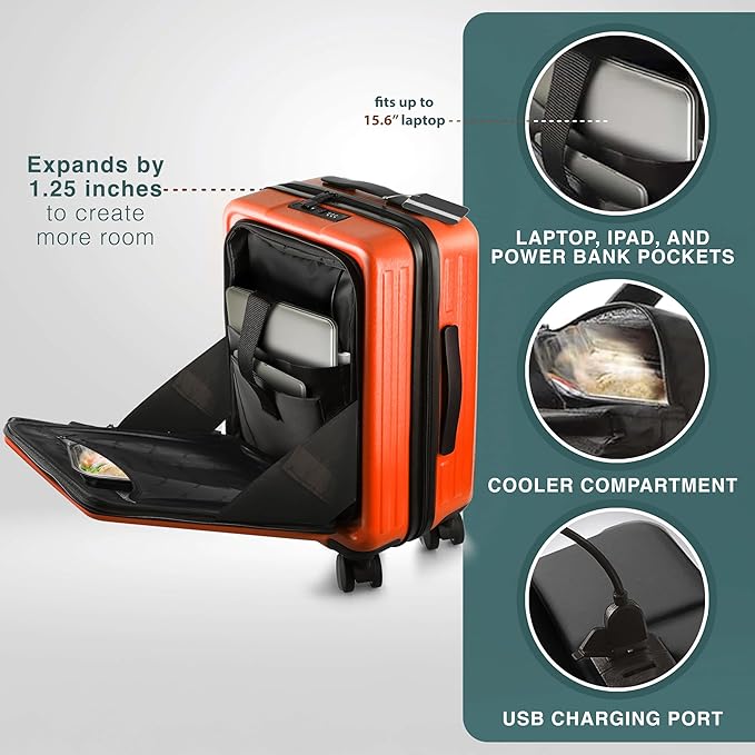 Luggage Sets 3 Piece, 20 Inch Carry on Luggage and 24 Inch Suitcases with Wheels Spinner, Durable Hard Shell Suitcase Set, Expandable Travel Suitcase, Orange