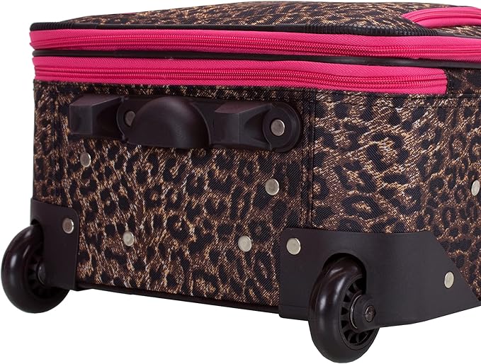 Rockland Jungle Softside Upright Luggage Set, Pink Leopard, 4-Piece Set (14/29/24/28)