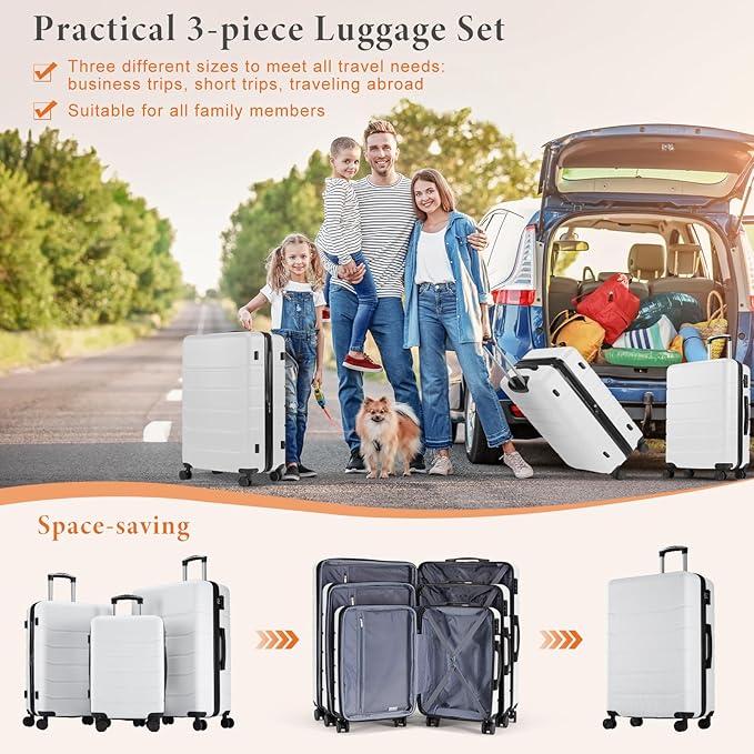 Sweetcrispy Carry on Luggage, Hard Shell ABS Suitcase with Double Spinner Wheels, Lightweight Expandable Rolling Suit Case with TSA Lock, 24 Inch Cream White