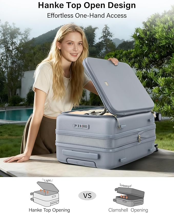 Hanke Hardside Expandable Large Checked Luggage, 28 Inch Top Opening Trunk Luggages with Spinner Wheels, All-PC Hard Shell Suitcase, Lightweight TSA Approved (Grey, 120L)