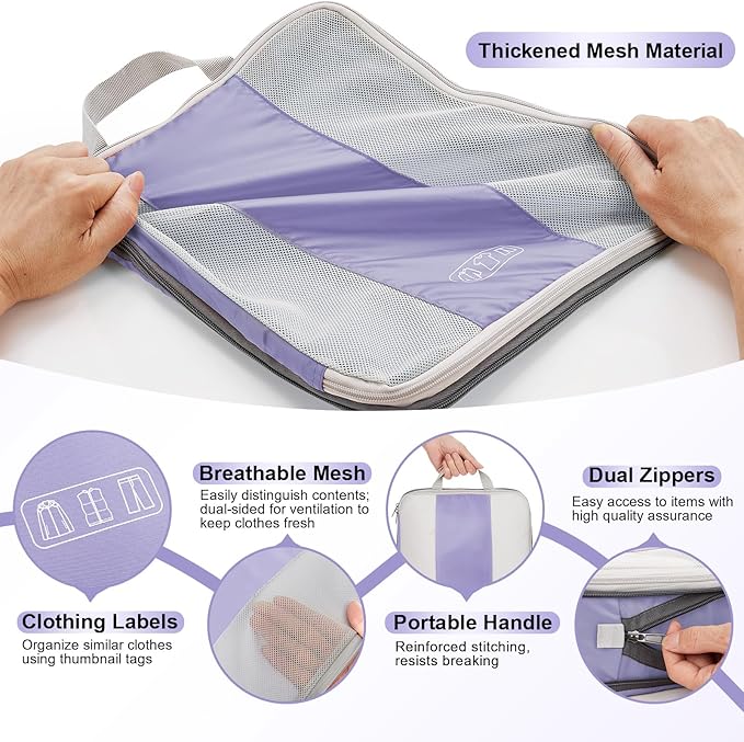 10 Set Compression Packing Cubes for Travel Essentials,Compressible Expandable Packing Cubes for Suitcase,OlarHike Luggage Organizer Bags for Travel,Handy Helper for Organizing Clothes(Purple Gray)