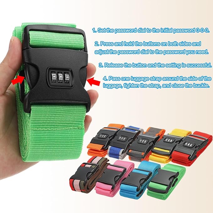 PATIKIL Luggage Straps, Suitcase Straps Adjustable Luggage Belts Strap with Combination Lock for Luggage Suitcases Travel, Light Blue