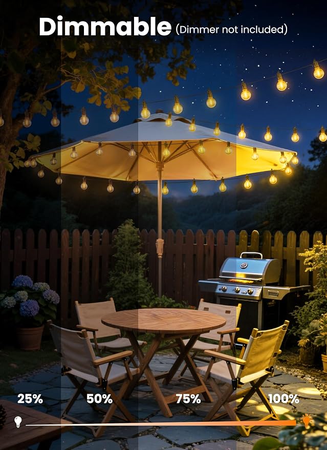Outdoor String Lights, 200FT 100 LED Bulbs String Lights, IP65 Waterproof Connectable G40 Outside Patio Light for Backyard Porch Balcony Garden Decor Christmas Camping Gazebo