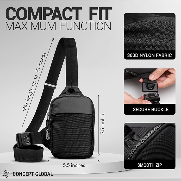 Travel Sling Bag for Men & Women - Water Resistant Crossbody Multipocket Chest Bag with Anti-Theft & RFID