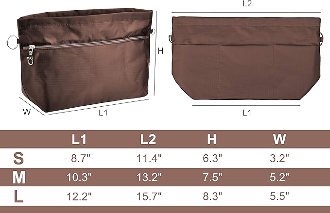Vercord Handbag Purse Tote Pocketbook Organizer Insert Zipper Closure 11 Pockets 3 Sizes Many Colors
