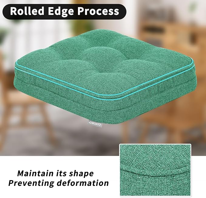 GOFORIT Memory Foam Cushion，Square Seat Cushions for Dining Chairs,Non-Slip Chair Pads with Removable Cover, 16'' x 16'', Green