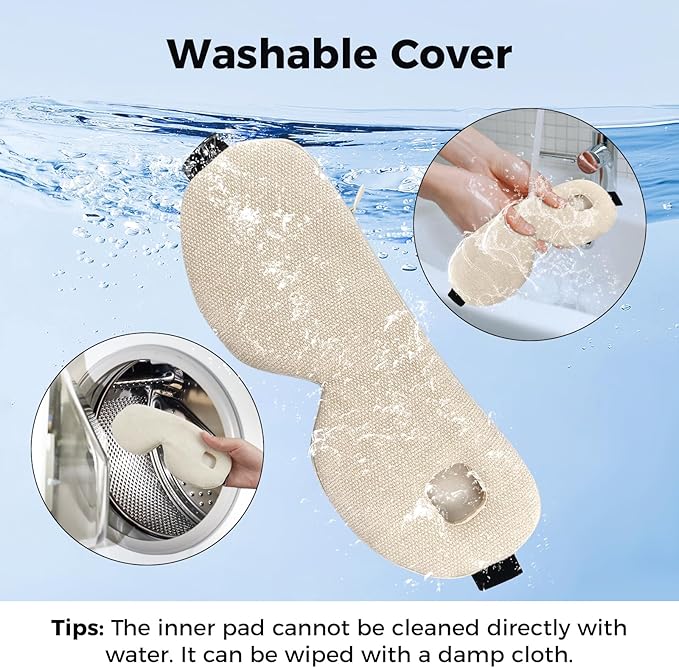 Heated Eye Mask for Dry Eyes, Cordless Warm Eye Compress with 4 Heat Levels, 4-Level Timing, 1000mAh Rechargeable, Blepharitis, Styes, Washable Cover, Travel, Gifts for Family(Beige)