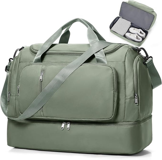 Travel Duffle Bag, Weekender Bags for Women,Carry On Overnight Personal Item Travel Bag with Shoes Compartment,Olive Green