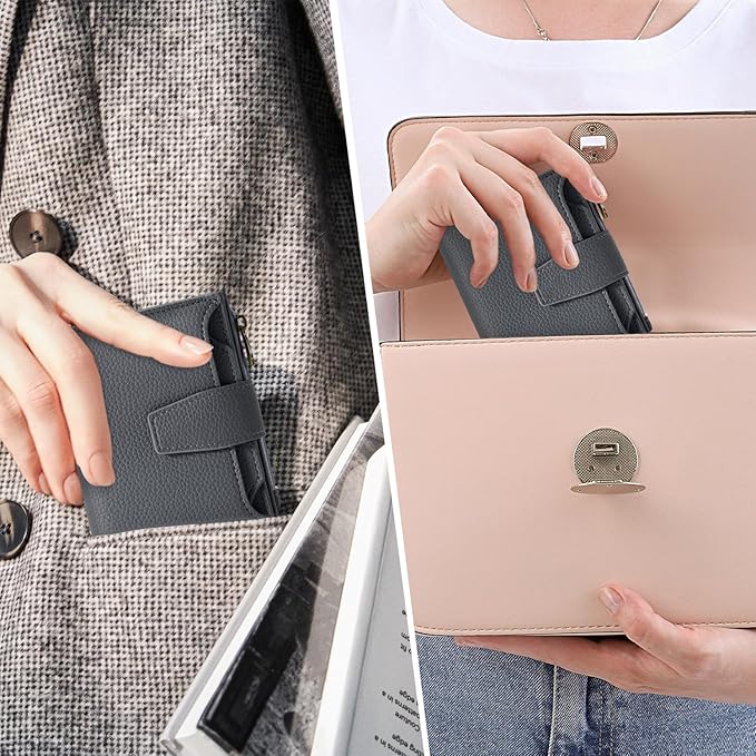 Airkit Small Wallet Women RFID Blocking Soft Leather Bifold Compact Card Holder Wallet for Women with Zipper Coin Pocket 4 ID Window