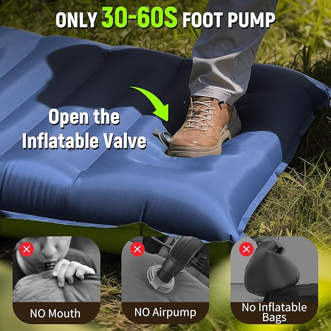 Myxslop Sleeping Pad, Ultralight Inflatable Sleeping Pad for Camping with Pillow & Pump, Air Mattress Super Portable, Great for Camping Gear, Hiking, Side or Lounging Sleeper (Blue)