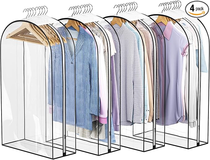Liuoud Clear Garment Bags for Hanging Clothes 10” Gusseted, Suit Bags for Closet Storage, Hanging Plastic Clothes Cover for Coat, Dress, Fur, Shirt, 4 Pack, 40” Long