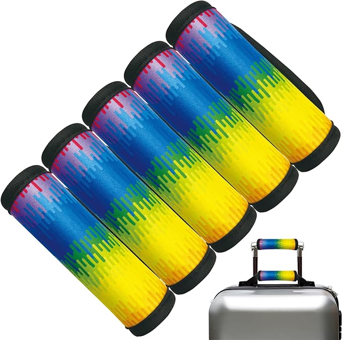 5 Pack Luggage Handle Wrap, Neoprene Suitcase Handle Cover, Bright Color Luggage Identifier for Easy Airport Pickup, Soft Grip Travel Accessories for Cruise Airplane, Rainbow