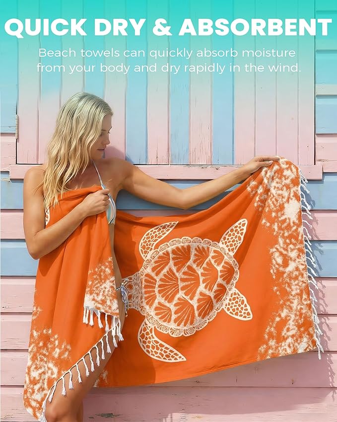 Antfuny 2 Pack Turkish Beach Towel Quick Dry Absorbent Lightweight Thin Bathroom Bath Pool Swim Towels Extra Large Oversized Sand Free Towel Beach Accessories Essentials Stuff Adults Gift Orange Teal