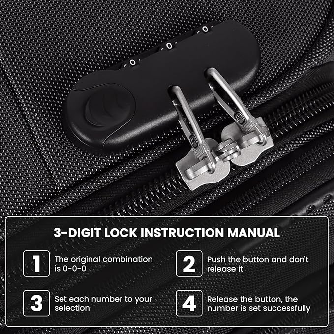 20'' Carry on Luggage,Softside Suitcase w/Combination LOCK,Expandable 15% Luggage w/Double Spinner Wheels,Lightweight Rolling Suitcases for Men/Women（Black,20in）
