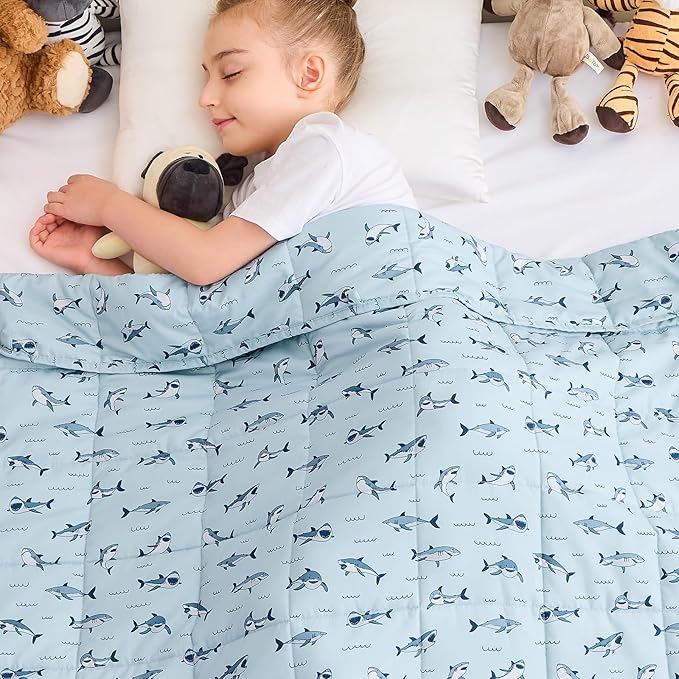 yescool Shark Weighted Blanket 7 Pounds Cooling Weighted Lap Blanket, Heavy Blankets for Sleeping, Weighted Throw Blanket Gifts for 60-80lbs, 40"x60"