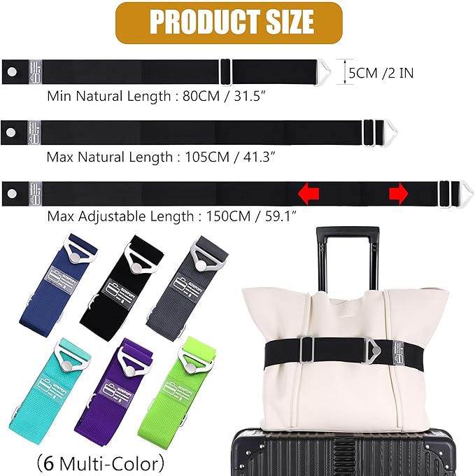 SOWPOPY Travel Belt for Luggage, Add a Bag Luggage Straps Suitcase Travel Belt Over Handle for Carry On Bag, Adjustable 2-in-1 Elastic Luggage Belt Bag Bungee Travel Essential Accessories