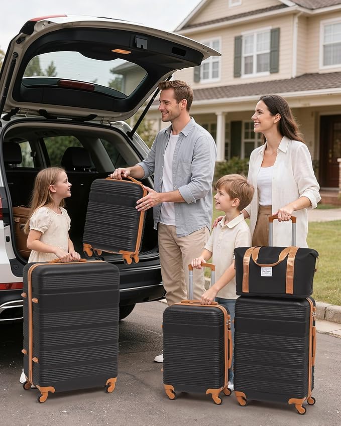 LONG VACATION 6 Piece ABS+PC Hardshell Luggage Set with Spinner Wheels, Lightweight suitcase set with TSA Lock & YKK Zipper