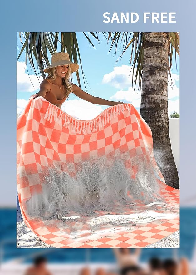 Antfuny Giant Beach Towel Blanket Autumn Outing Stuff for Women & Men Road Trip Camping Gear Ship Cruise Gear Must Haves Yard Mat Large L Coral Plain Pattern Airplane Accessories Travel Gadgets