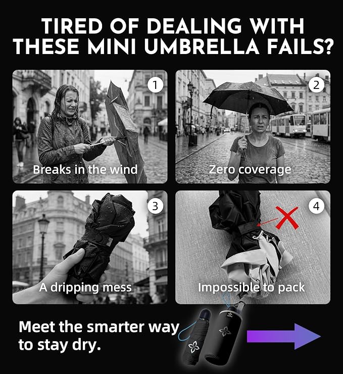 Mini Travel Umbrella for Rain - 43" Large Coverage Small Compact Umbrella, Reinforced Strong Frame, Lightweight Portable Parasol with UPF 100+ UV Protection, Gifts for Adults, Seniors & Students