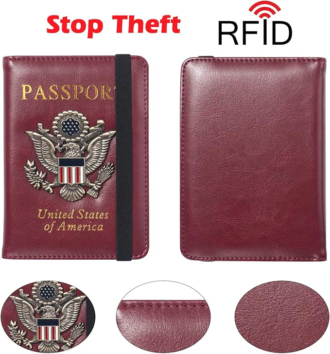 Premium Passport Holder for Travel, RFID Blocking Passport Cover Slim, Durable & Travel-Friendly, Passport Wallet Keep Your Documents Safe & Organized (Wine Red)