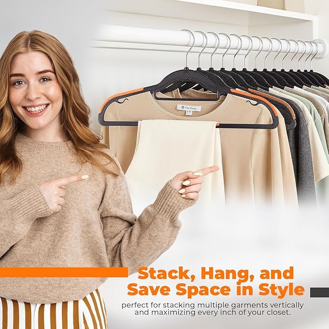 Plastic Hangers 100 Pack, Cascading Slim Space Saving Clothing Hangers with 360° Rotating Hook, Non Slip Clothes Hangers for Sweater Shirt, Heavy Duty Coat Hanger with Inner Hook for Closet, Black