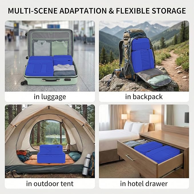 4 Piece Compression Packing Cubes for 3–7 Day Travel, Lightweight Travel Organizers with Breathable Mesh, Double-Zipper Packing Cubes for Carry-On & Suitcases (Dark Blue)