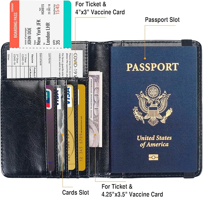 Premium Passport Holder for Travel, RFID Blocking Passport Cover Slim, Durable & Travel-Friendly, Passport Wallet Keep Your Documents Safe & Organized (Black)