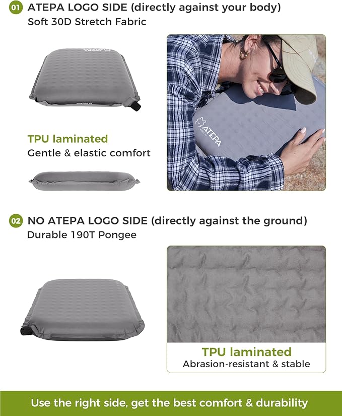 ATEPA Inflatable Seat Cushion, Self-Inflating Portable Stadium Airplane Travel Foam Cushion Pad for Camping, Sports Events, Outdoor
