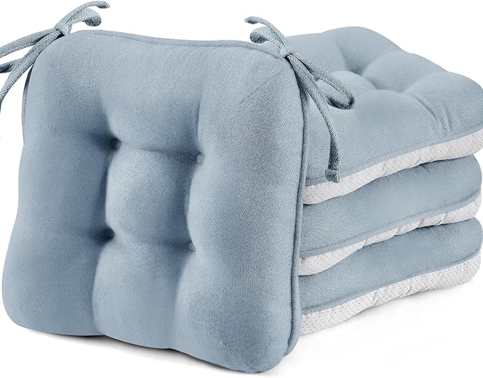 BETU Chair Cushions for Dining Chairs Set of 4,3.5" Thick Kitchen Table Chair Pads with Ties,Non Slip Backing and Covers, Seat Cushion for Dining Room,Bar,Patio Chairs,16"X16"X3.5",Smoky Blue