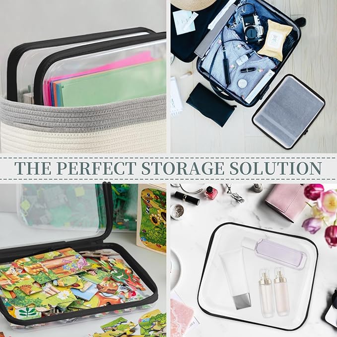3 Pack Clear Hard Shell Zipper Case, Clear Zipper Pouches Waterproof Makeup Organizer & Travel Toiletry Bag, Plastic Pouch for Travel Office Storage, Black Large Size