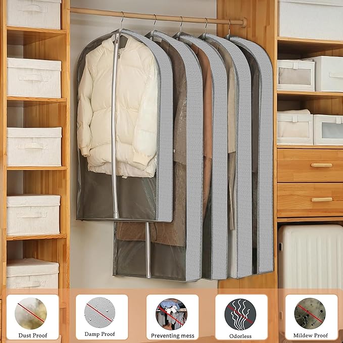 3 Pcs Garment Bags, 40" & 50" PEVA Moth-Proof Breathable Dust Cover, Hanging Clothes Covers with Bedroom, Suits, Padded Clothes, Shirts Prevent Dust