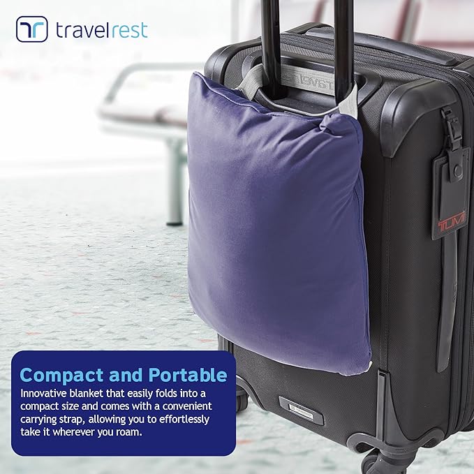 TRAVELREST 4-in-1 Travel Blanket – Wearable Blanket, Pillow & Body Wrap, Lightweight, Compact & Cozy with Carry Case, Travel Friendly, Comfort, Ideal for Airplanes, Long Flights, Road Trips - Blue