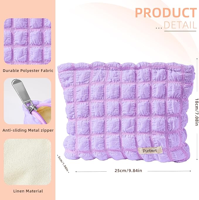 Makeup Bag, Bubble Cloud Travel Cosmetic Bag Organizer, Large Capacity Toiletry Make Up Bags with Zipper for Women and Girls, Purple