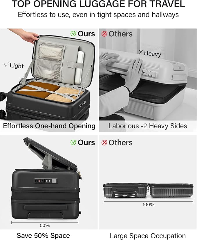 Hanke 28 Inch Expandable Checked Luggage with Cup Holder and Charger Port, Top Opening Hard Shell Large Suitcases with Wheel, Big Travel Rolling Suitcase Trunk Luggage with Lock,Jet Black