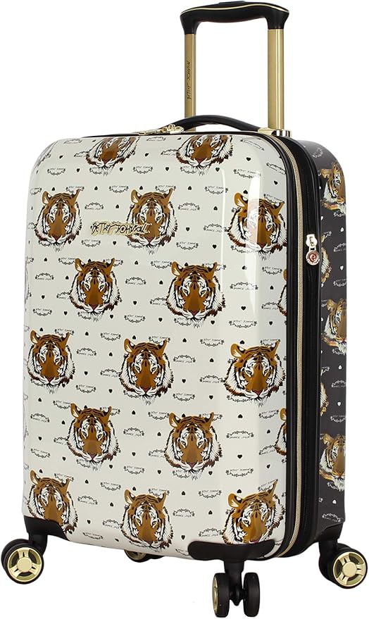 Betsey Johnson Designer 20 Inch Carry On - Expandable (ABS + PC) Hardside Luggage - Lightweight Durable Suitcase With 8-Rolling Spinner Wheels for Women (Tiger Print)