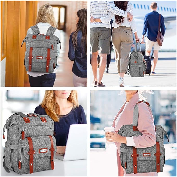 FALANKO Laptop Backpack for Women, Work Doctor Teacher Nurse Wide Open College School Student 17.3 Inch Laptops Bookbag Purse Travel RFID Computer Bag for Men Women Girls Grey