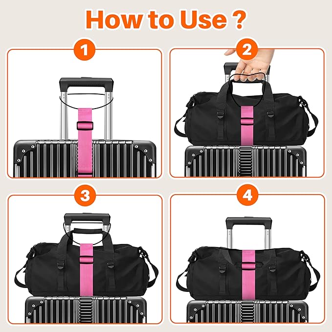 4 Pack Adjustable Luggage Straps for Add a Bag, Bungees Elastic Belt to Connect Suitcases, Luggage Connector Straps for Travel Essentials, Luggage Accessories Fastening Bag Strap - Orange