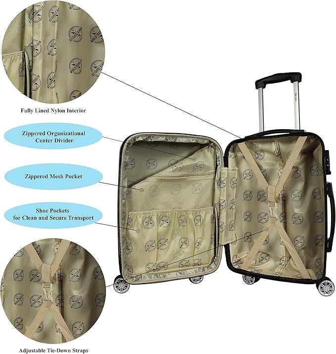 World Traveler Butterfly 20-Inch Carry-On Polycarbonage Hardside Expandable Spinner Luggage with Enhanced Wheel System
