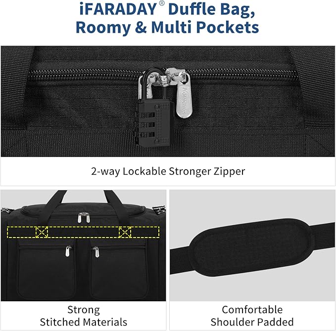 55L Duffle Bag for Travel - 24 inch Heavy Duty Duffel Bag with Multi Pockets for Overnight Weekend Gym Sports Camping(Black)